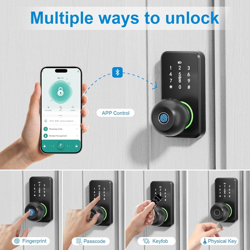 Linkthai Smart Door Lock with Knob, Keyless Entry Fingerprint Lock with Touchscreen Keypad, Electronic Knob Digital Lock for Front Door, Easy Installation - Image 3